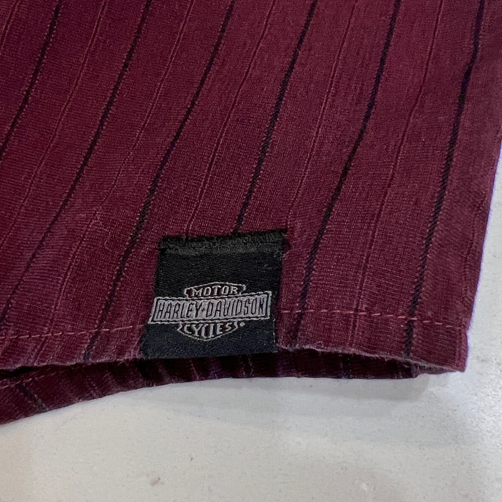 Harley-Davidson Burgundy Pinstripe Embroidered Long Sleeve Button Down Shirt - Picture 10 of 13